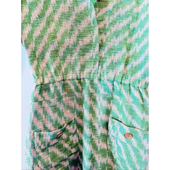 Vintage Fiandaca Couturier 8 Knee Length Dress Green Gold Ikat Zig Zag 60's Mod - Picture 7 of 16